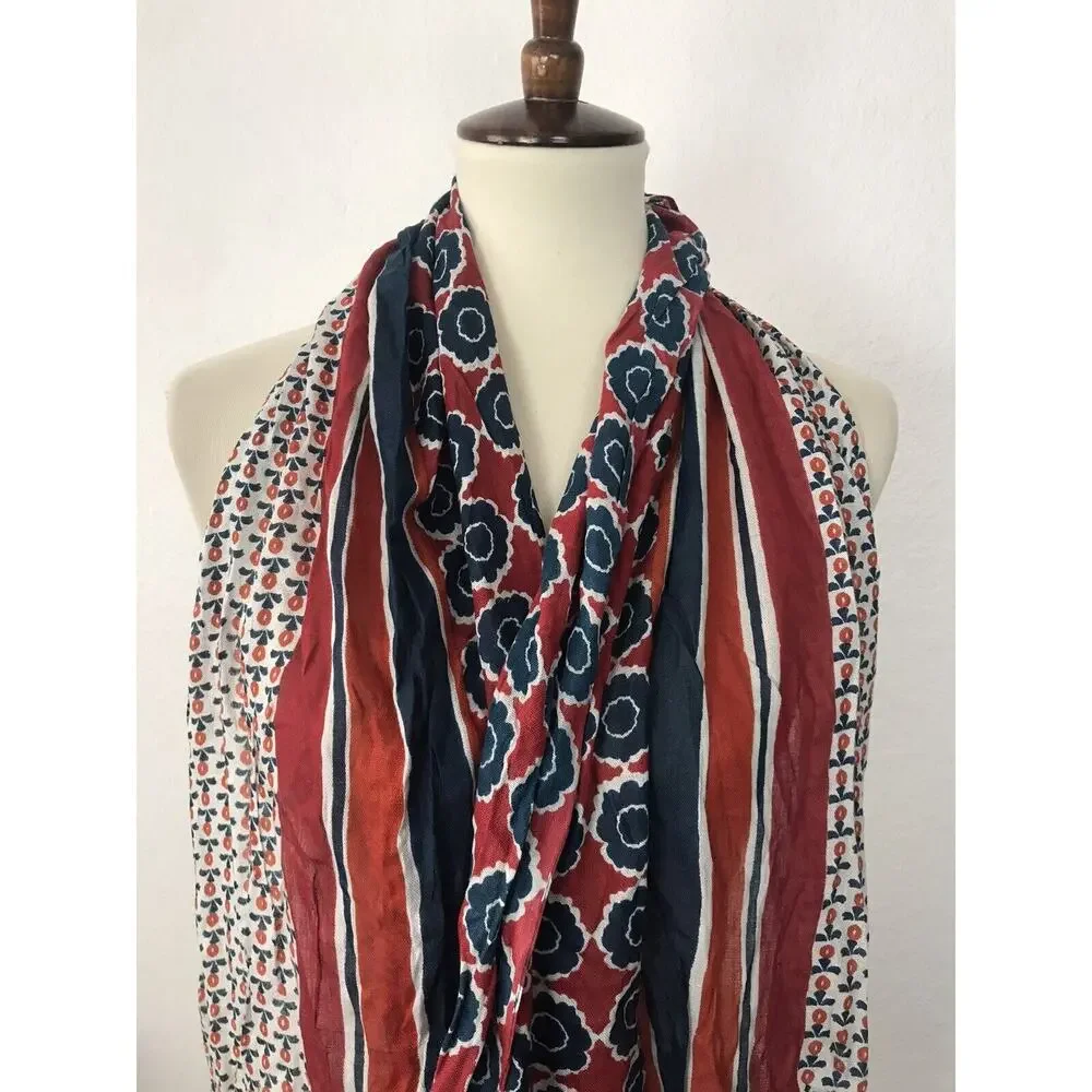 Coldwater Creek Scarf Women Sz OS Multicolor Print‎ Floral Graphic Raw Hem NWT